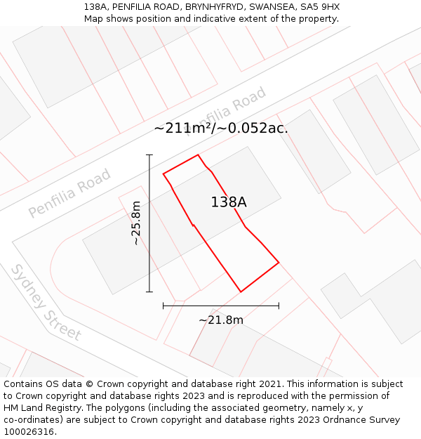 138A, PENFILIA ROAD, BRYNHYFRYD, SWANSEA, SA5 9HX: Plot and title map