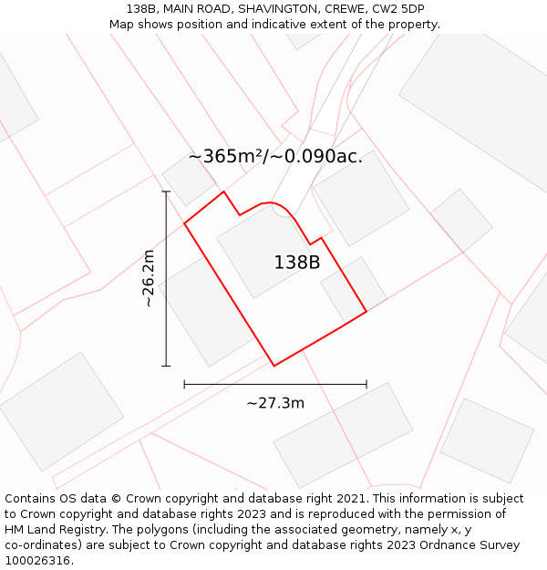 138B, MAIN ROAD, SHAVINGTON, CREWE, CW2 5DP: Plot and title map