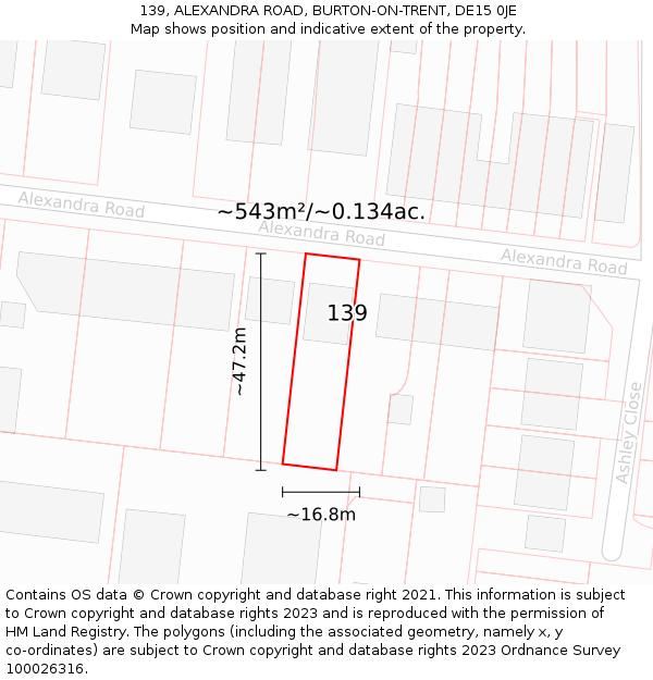 139, ALEXANDRA ROAD, BURTON-ON-TRENT, DE15 0JE: Plot and title map