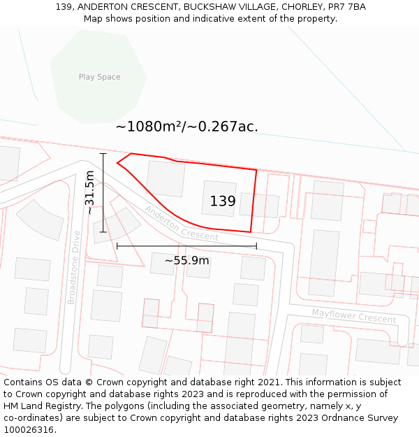 139, ANDERTON CRESCENT, BUCKSHAW VILLAGE, CHORLEY, PR7 7BA: Plot and title map