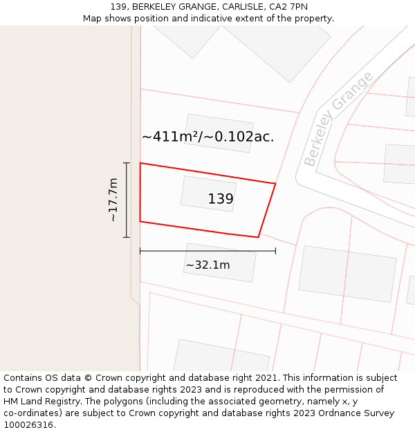 139, BERKELEY GRANGE, CARLISLE, CA2 7PN: Plot and title map