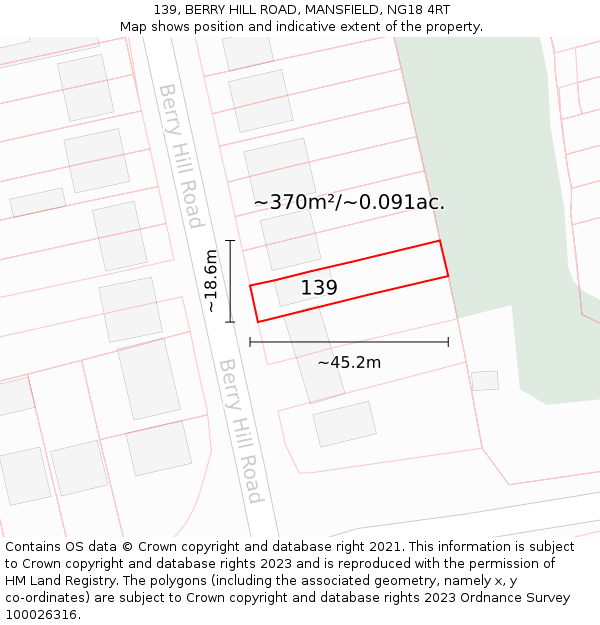 139, BERRY HILL ROAD, MANSFIELD, NG18 4RT: Plot and title map