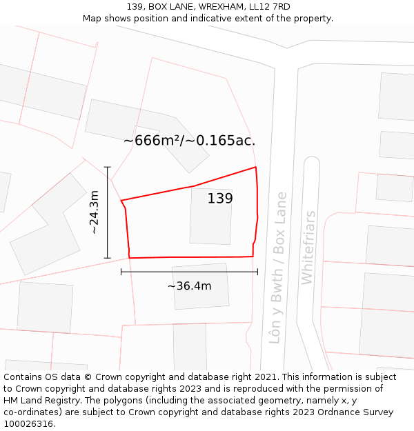 139, BOX LANE, WREXHAM, LL12 7RD: Plot and title map