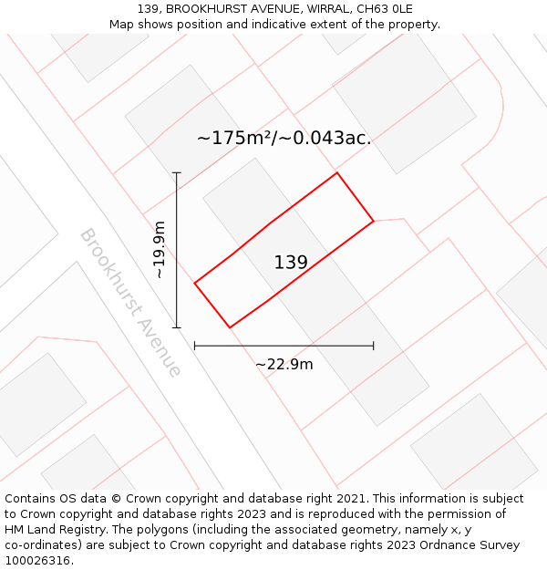 139, BROOKHURST AVENUE, WIRRAL, CH63 0LE: Plot and title map