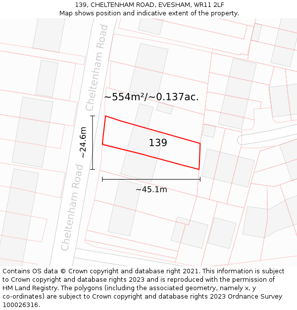 139, CHELTENHAM ROAD, EVESHAM, WR11 2LF: Plot and title map