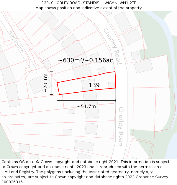 139, CHORLEY ROAD, STANDISH, WIGAN, WN1 2TE: Plot and title map