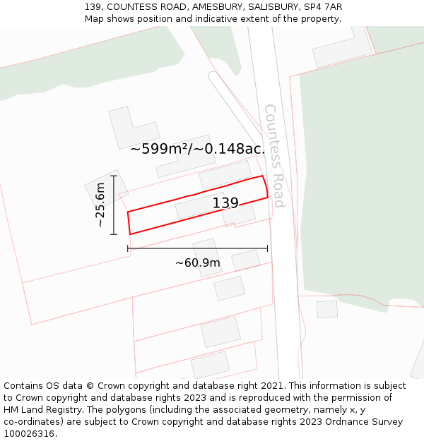 139, COUNTESS ROAD, AMESBURY, SALISBURY, SP4 7AR: Plot and title map