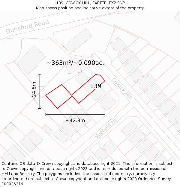 139, COWICK HILL, EXETER, EX2 9NP: Plot and title map