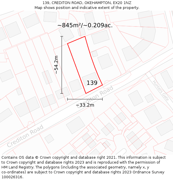 139, CREDITON ROAD, OKEHAMPTON, EX20 1NZ: Plot and title map