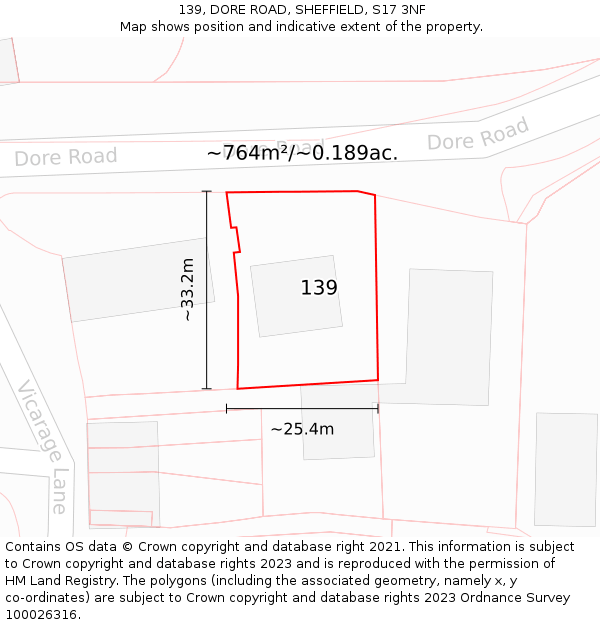 139, DORE ROAD, SHEFFIELD, S17 3NF: Plot and title map