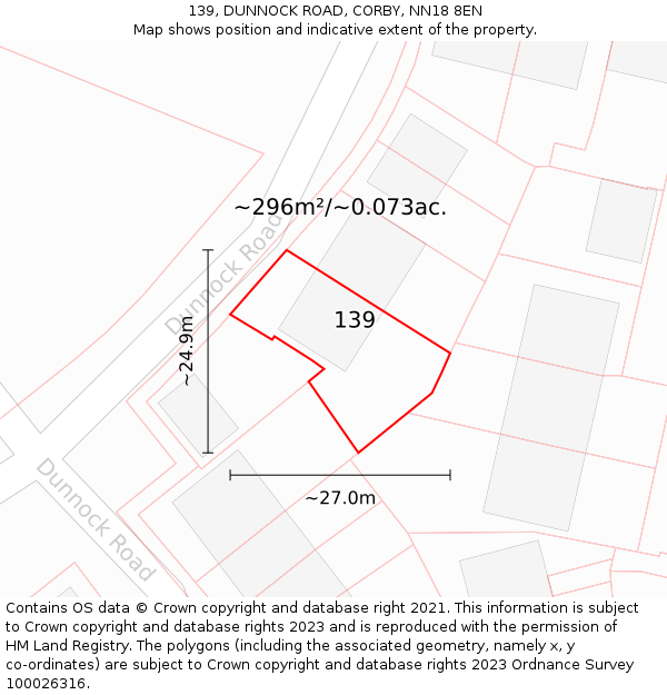 139, DUNNOCK ROAD, CORBY, NN18 8EN: Plot and title map