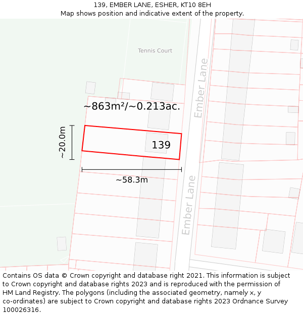 139, EMBER LANE, ESHER, KT10 8EH: Plot and title map