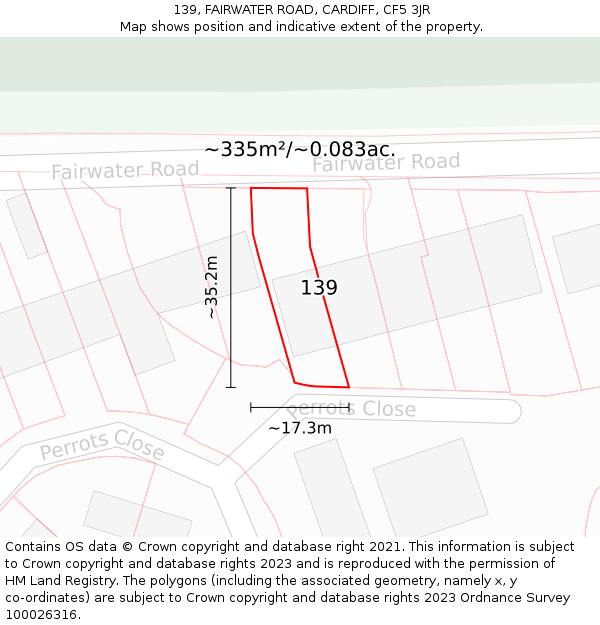 139, FAIRWATER ROAD, CARDIFF, CF5 3JR: Plot and title map