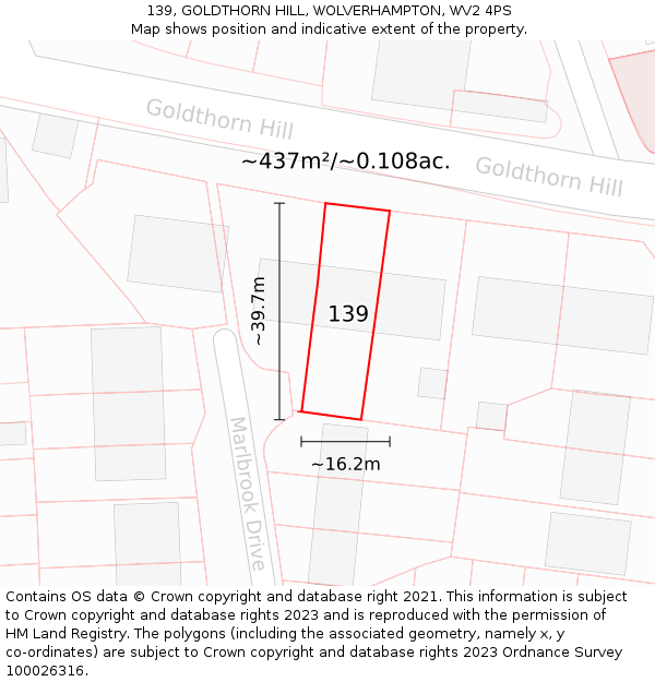 139, GOLDTHORN HILL, WOLVERHAMPTON, WV2 4PS: Plot and title map