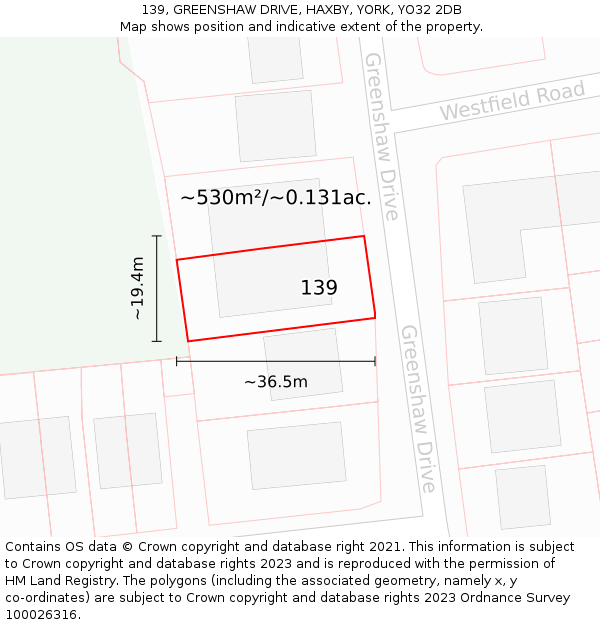139, GREENSHAW DRIVE, HAXBY, YORK, YO32 2DB: Plot and title map