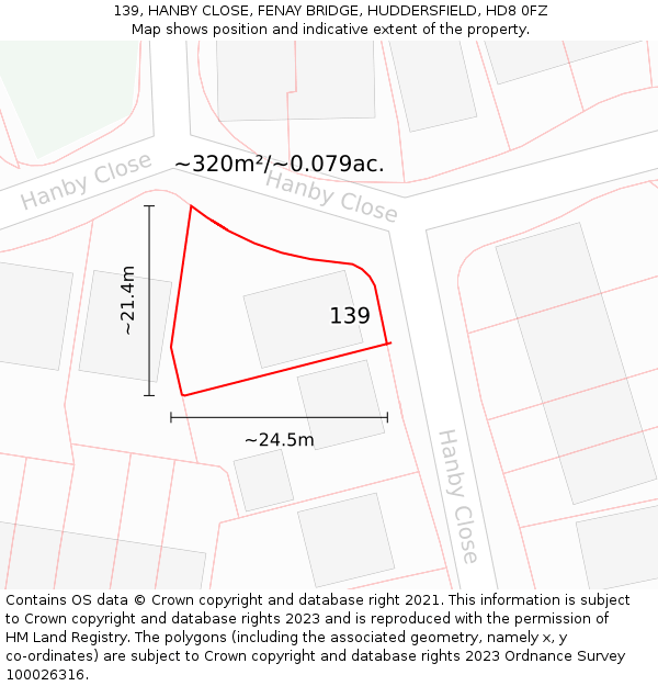 139, HANBY CLOSE, FENAY BRIDGE, HUDDERSFIELD, HD8 0FZ: Plot and title map