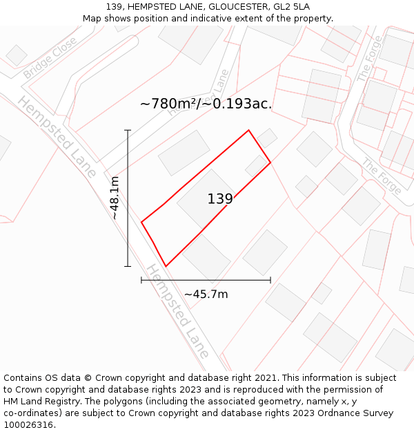 139, HEMPSTED LANE, GLOUCESTER, GL2 5LA: Plot and title map