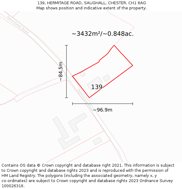139, HERMITAGE ROAD, SAUGHALL, CHESTER, CH1 6AG: Plot and title map