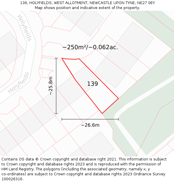 139, HOLYFIELDS, WEST ALLOTMENT, NEWCASTLE UPON TYNE, NE27 0EY: Plot and title map