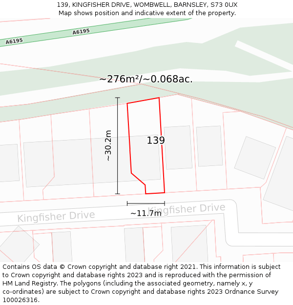 139, KINGFISHER DRIVE, WOMBWELL, BARNSLEY, S73 0UX: Plot and title map