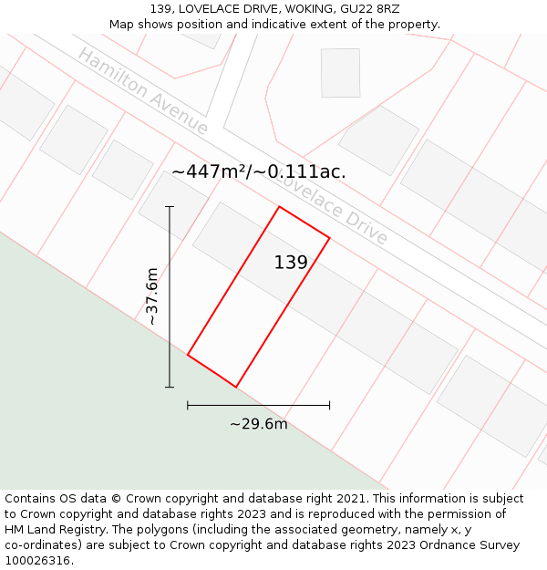 139, LOVELACE DRIVE, WOKING, GU22 8RZ: Plot and title map