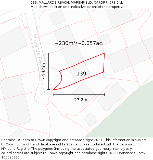 139, MALLARDS REACH, MARSHFIELD, CARDIFF, CF3 2NL: Plot and title map
