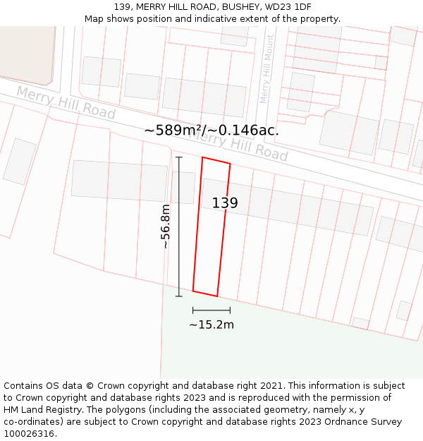 139, MERRY HILL ROAD, BUSHEY, WD23 1DF: Plot and title map