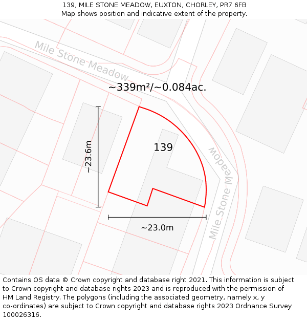 139, MILE STONE MEADOW, EUXTON, CHORLEY, PR7 6FB: Plot and title map