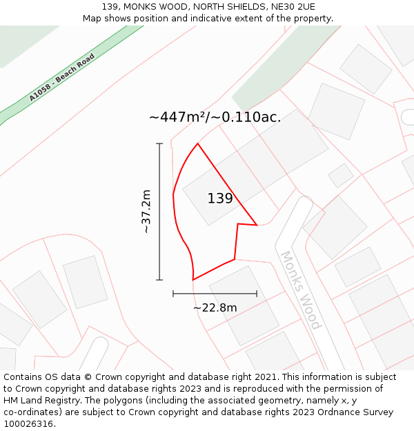 139, MONKS WOOD, NORTH SHIELDS, NE30 2UE: Plot and title map