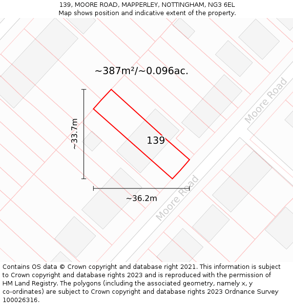 139, MOORE ROAD, MAPPERLEY, NOTTINGHAM, NG3 6EL: Plot and title map