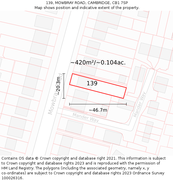 139, MOWBRAY ROAD, CAMBRIDGE, CB1 7SP: Plot and title map