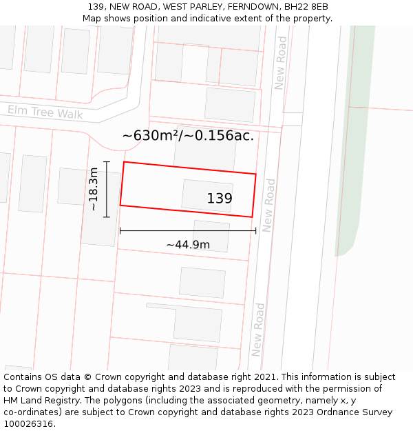 139, NEW ROAD, WEST PARLEY, FERNDOWN, BH22 8EB: Plot and title map
