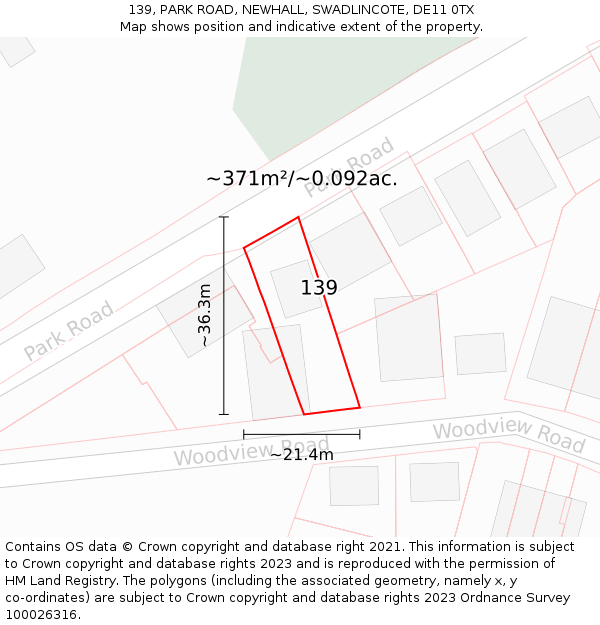 139, PARK ROAD, NEWHALL, SWADLINCOTE, DE11 0TX: Plot and title map