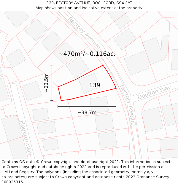 139, RECTORY AVENUE, ROCHFORD, SS4 3AT: Plot and title map
