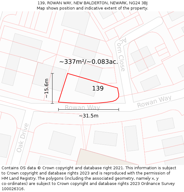 139, ROWAN WAY, NEW BALDERTON, NEWARK, NG24 3BJ: Plot and title map