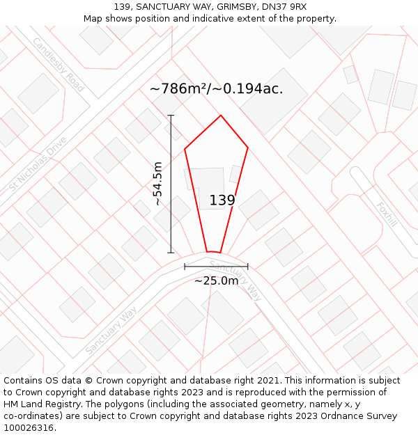 139, SANCTUARY WAY, GRIMSBY, DN37 9RX: Plot and title map