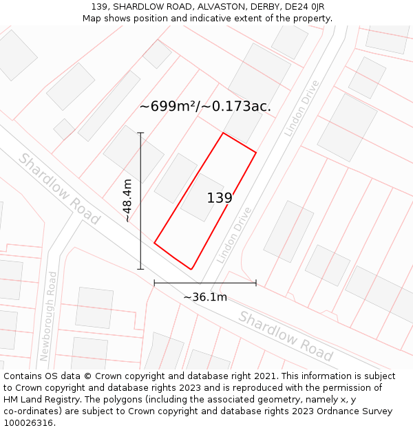 139, SHARDLOW ROAD, ALVASTON, DERBY, DE24 0JR: Plot and title map