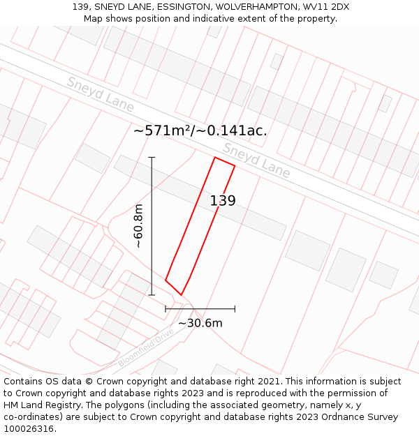 139, SNEYD LANE, ESSINGTON, WOLVERHAMPTON, WV11 2DX: Plot and title map