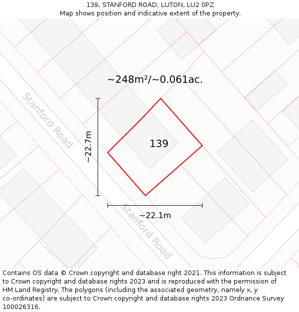139, STANFORD ROAD, LUTON, LU2 0PZ: Plot and title map