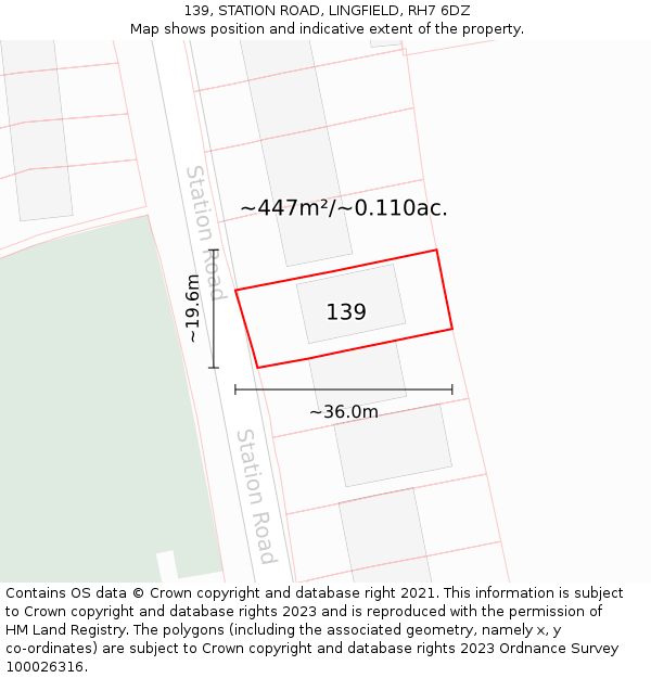 139, STATION ROAD, LINGFIELD, RH7 6DZ: Plot and title map