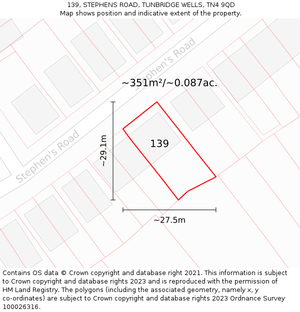 139, STEPHENS ROAD, TUNBRIDGE WELLS, TN4 9QD: Plot and title map