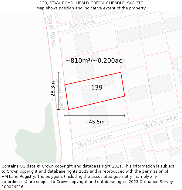 139, STYAL ROAD, HEALD GREEN, CHEADLE, SK8 3TG: Plot and title map