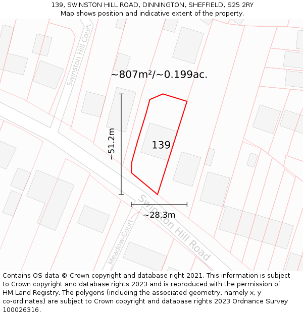 139, SWINSTON HILL ROAD, DINNINGTON, SHEFFIELD, S25 2RY: Plot and title map