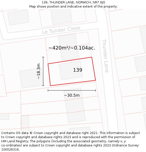 139, THUNDER LANE, NORWICH, NR7 0JG: Plot and title map