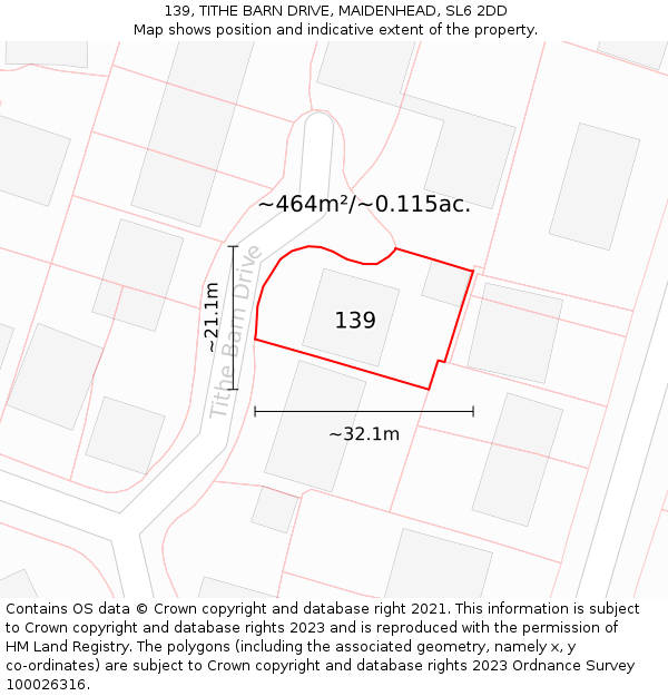 139, TITHE BARN DRIVE, MAIDENHEAD, SL6 2DD: Plot and title map