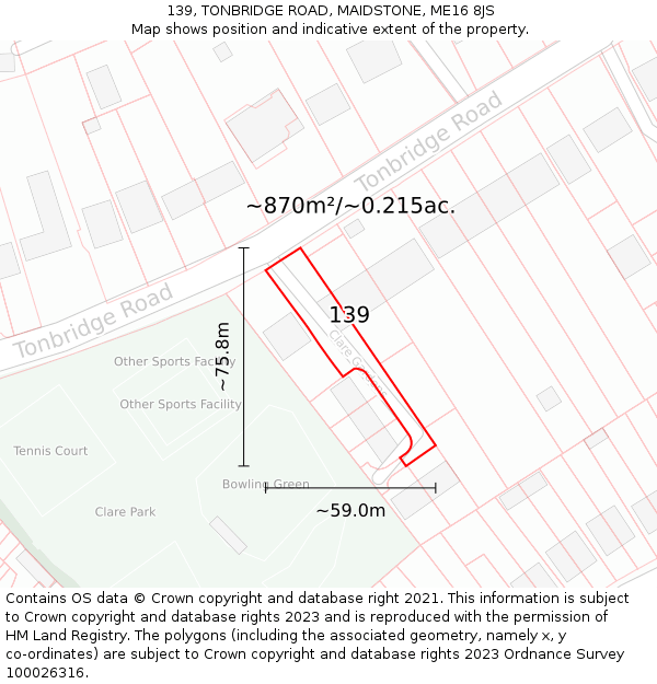 139, TONBRIDGE ROAD, MAIDSTONE, ME16 8JS: Plot and title map