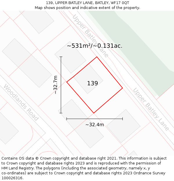 139, UPPER BATLEY LANE, BATLEY, WF17 0QT: Plot and title map