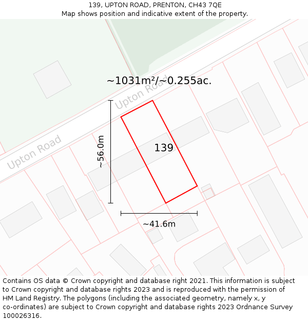 139, UPTON ROAD, PRENTON, CH43 7QE: Plot and title map