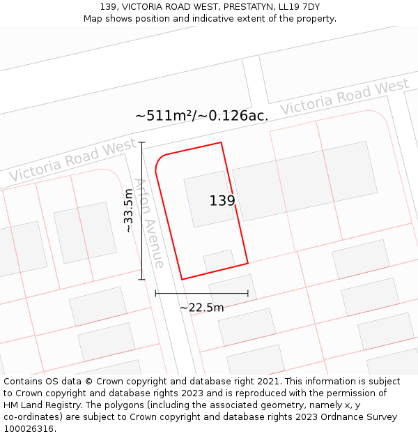 139, VICTORIA ROAD WEST, PRESTATYN, LL19 7DY: Plot and title map