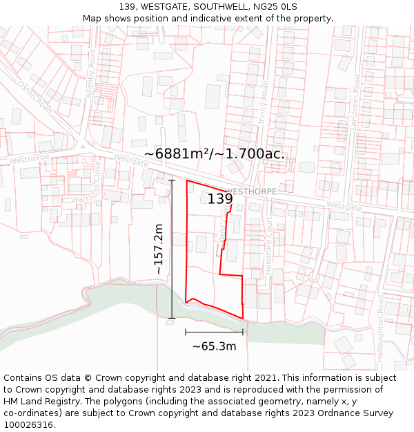 139, WESTGATE, SOUTHWELL, NG25 0LS: Plot and title map